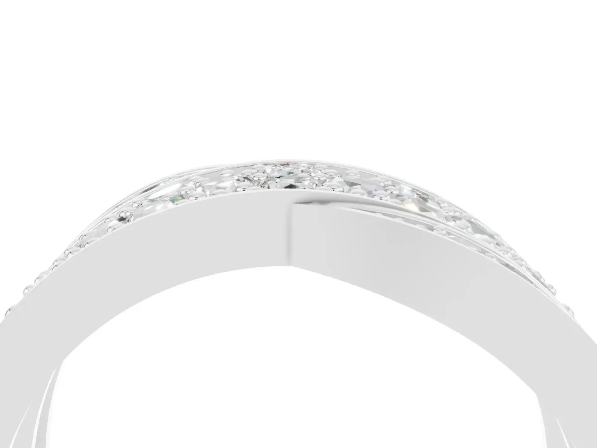 Pavé Round Moissanite Crossover Band with Bead Prong Setting Platinum