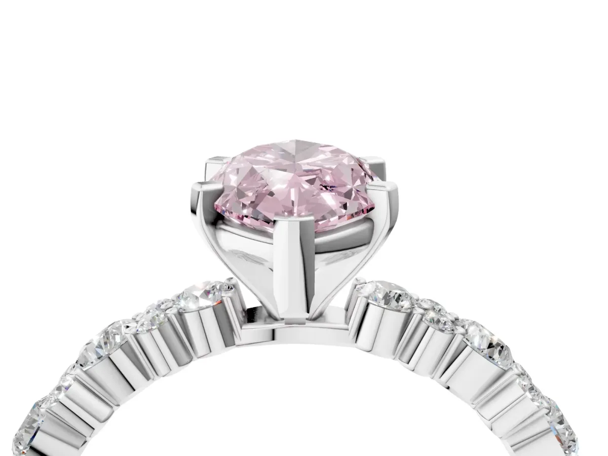 Fancy Pink Marquise Cut Diamond Side Stone Solitaire Ring with Round and Four-Prong Setting White gold