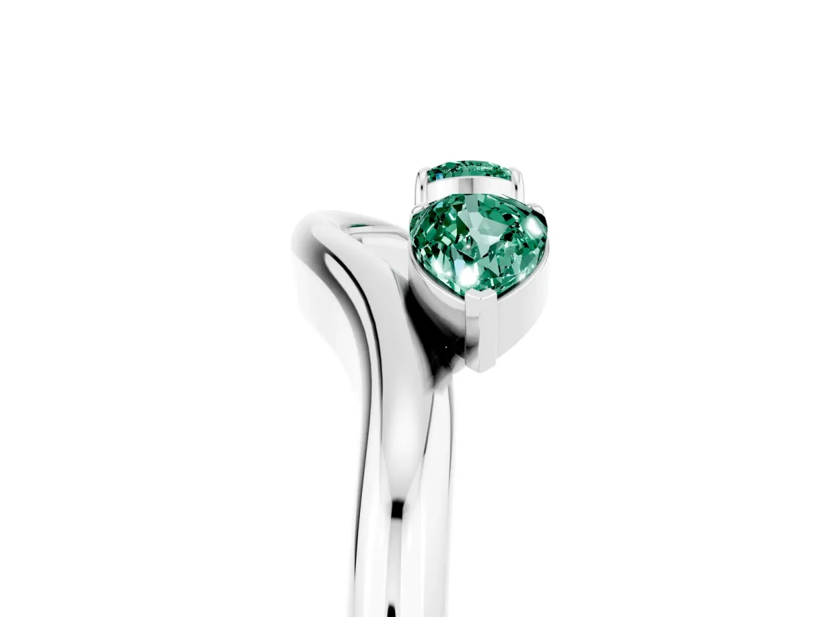 Pear Cut Green Sapphire Two-Stone Open Band Ring with Prong Setting White gold