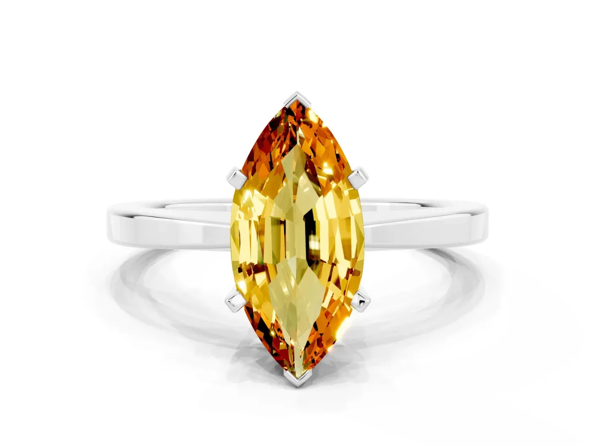 Marquise Cut Citrine Solitaire Engagement Ring with Classic Band and Four-Prong Setting Silver