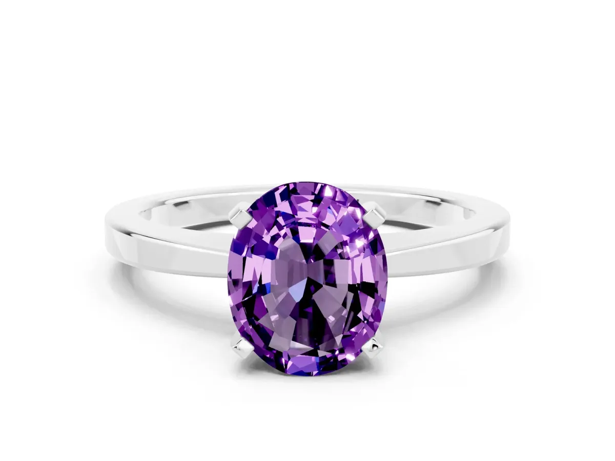 Oval Cut Amethyst Solitaire Engagement Ring with Classic Band and Four-Prong Setting White gold