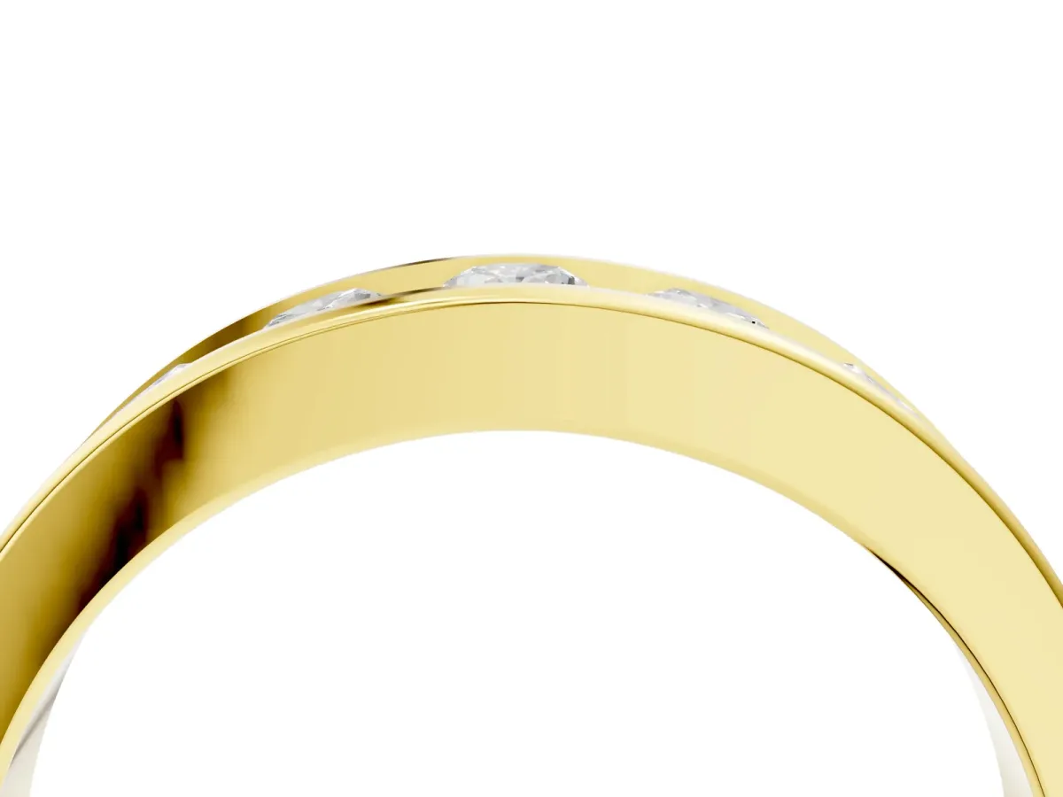 Channel Set Round Diamond Comfort Fit Band Yellow gold