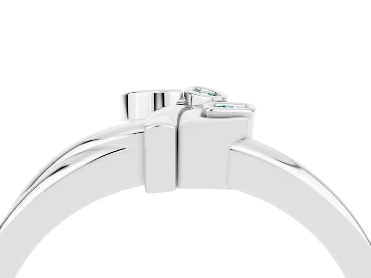 Three-Stone Round Blue Topaz Leaf Bypass Ring with Bezel Setting White gold