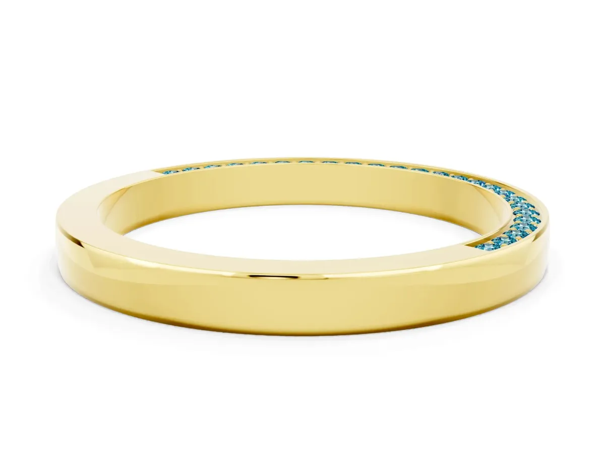 Pavé Round Blue Topaz Channel Set Band Yellow gold