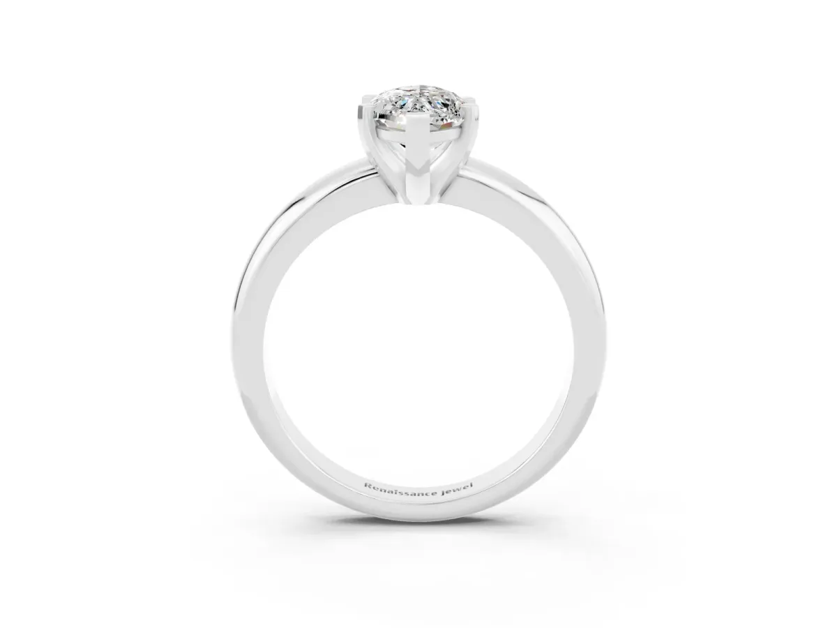 Marquise Cut Moissanite Solitaire Engagement Ring with Round Band and Four-Prong Setting Silver