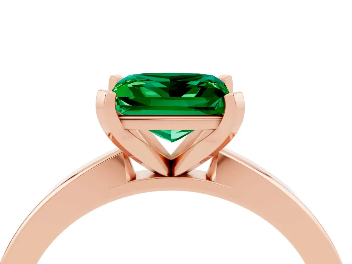 Princess Cut Emerald Solitaire Engagement Ring with Classic Band and Four-Prong Setting Rose gold