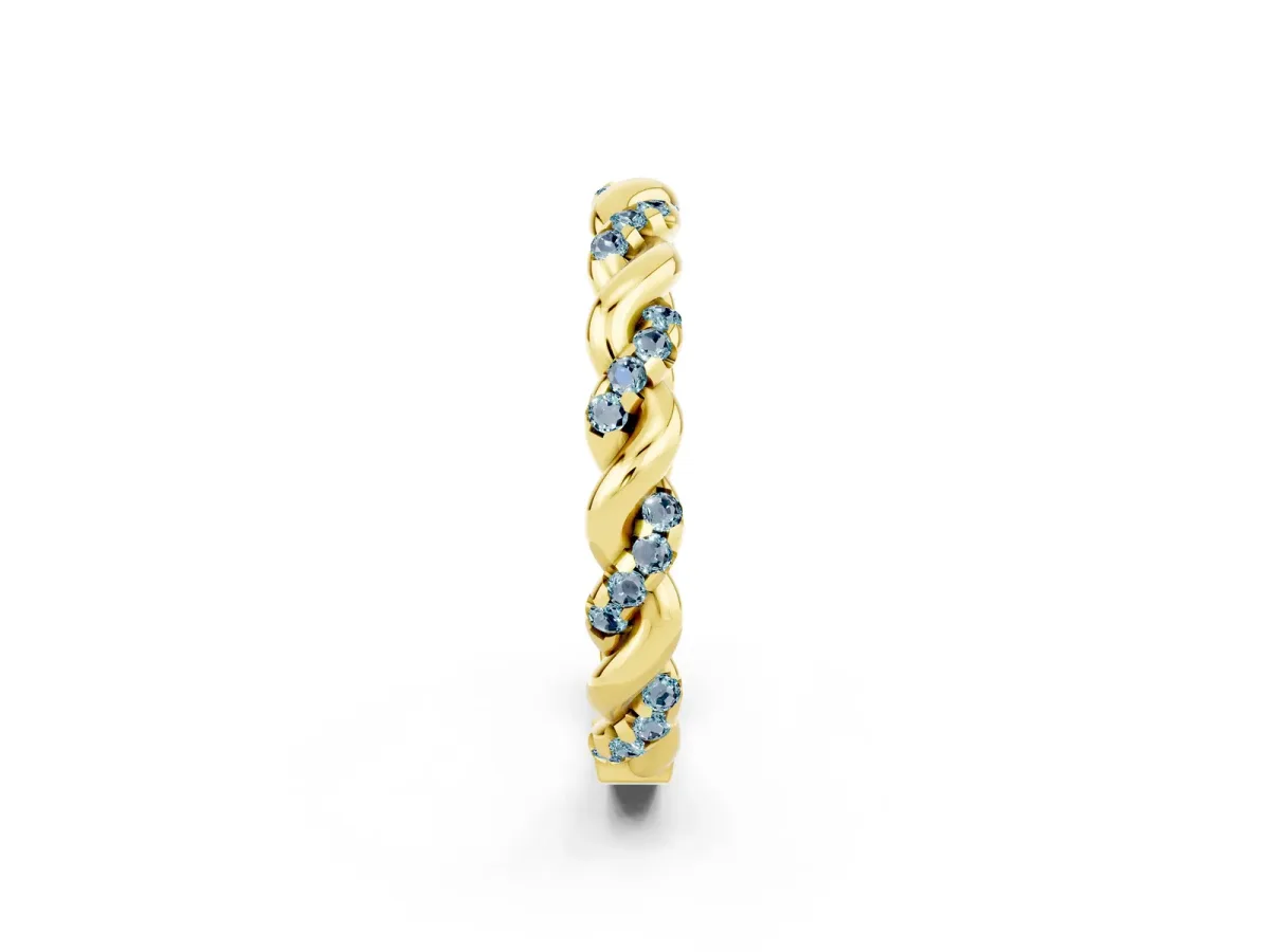 Twisted Pavé Round Aquamarine Eternity Band Yellow gold