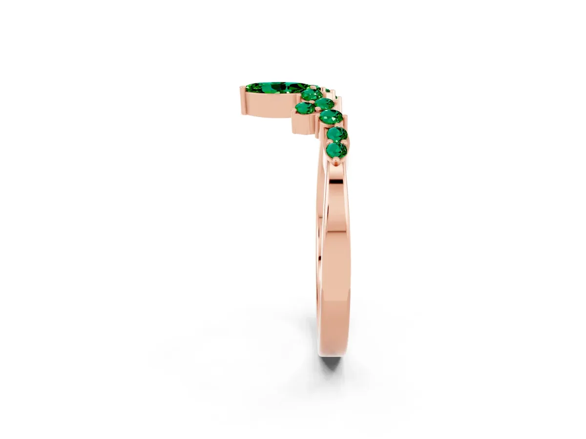 Marquise and Round Emerald Chevron Band with Prong Setting Rose gold