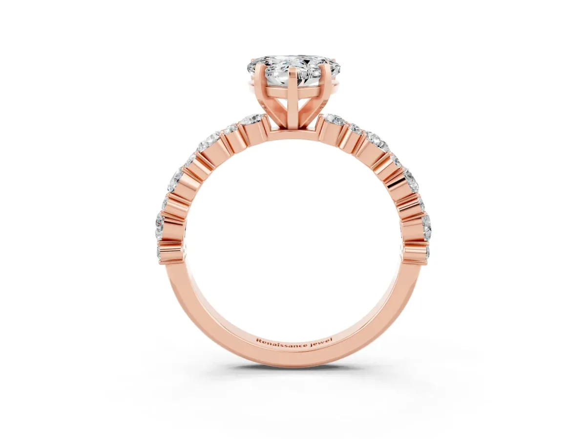 Heart Cut Moissanite Side Stone Solitaire Ring with Round and Four-Prong Setting Rose gold
