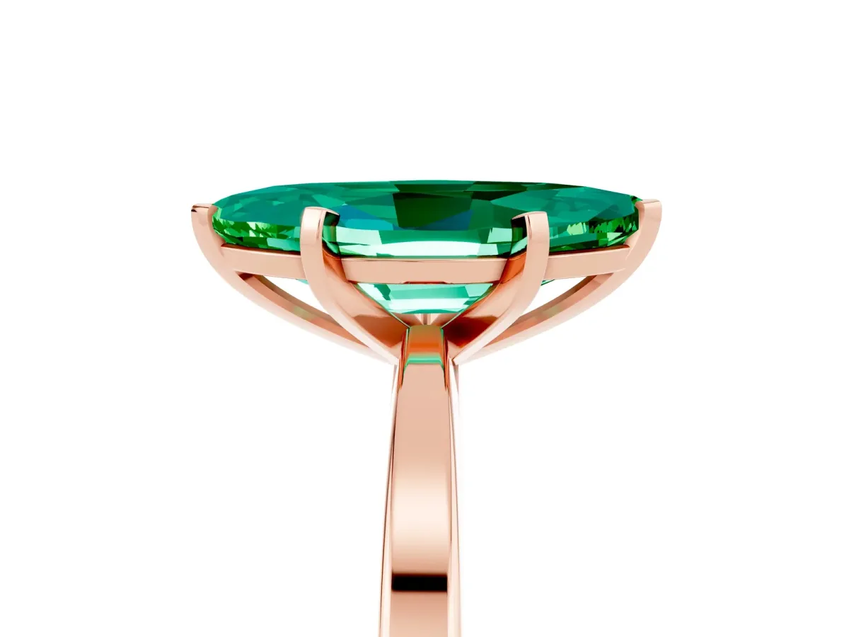 Marquise Cut Emerald Solitaire Engagement Ring with Classic Band and Four-Prong Setting Rose gold