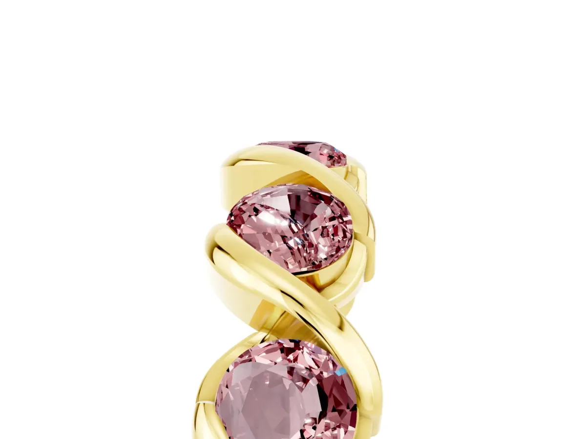 Round Morganite Wave Band with Channel Setting and Shared Prongs Yellow gold
