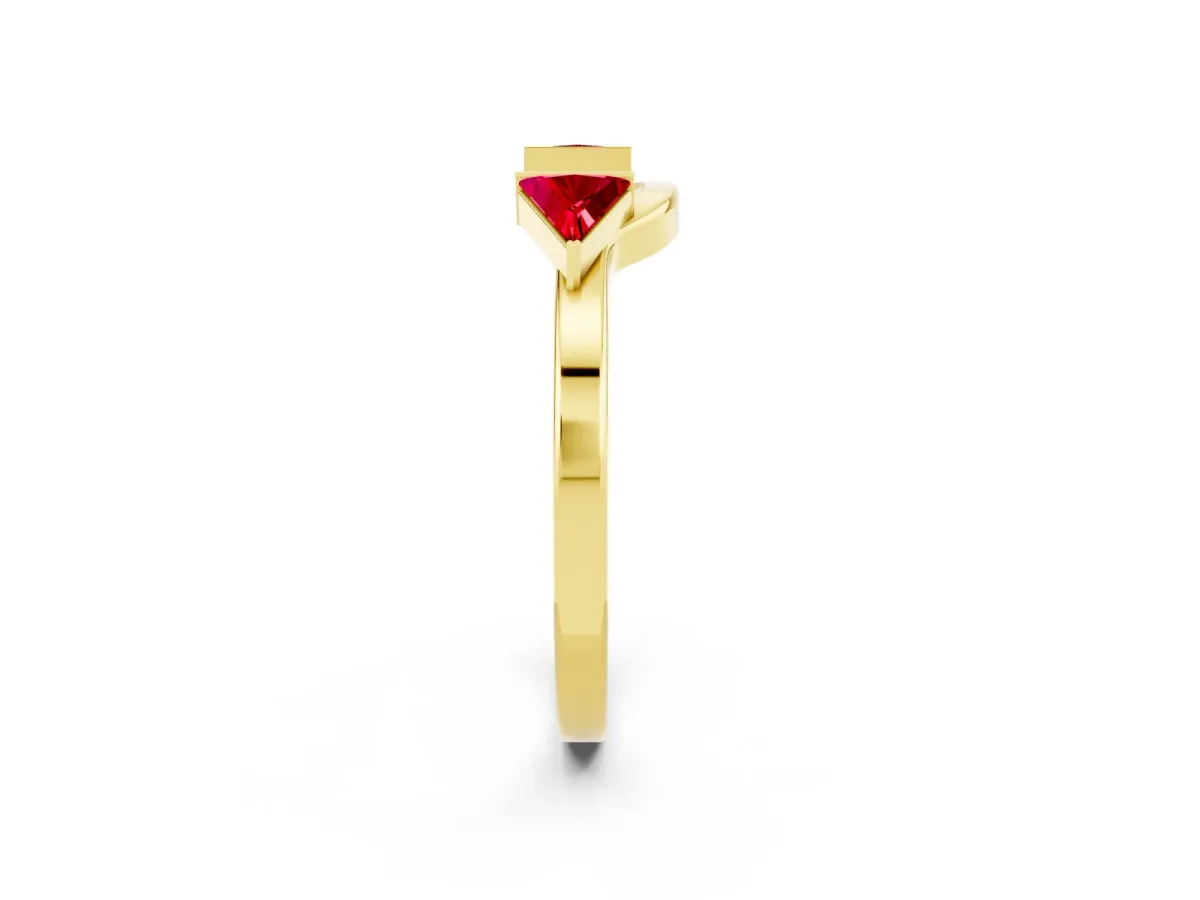 Trillion Ruby Open Band Ring with Bezel Setting Yellow gold