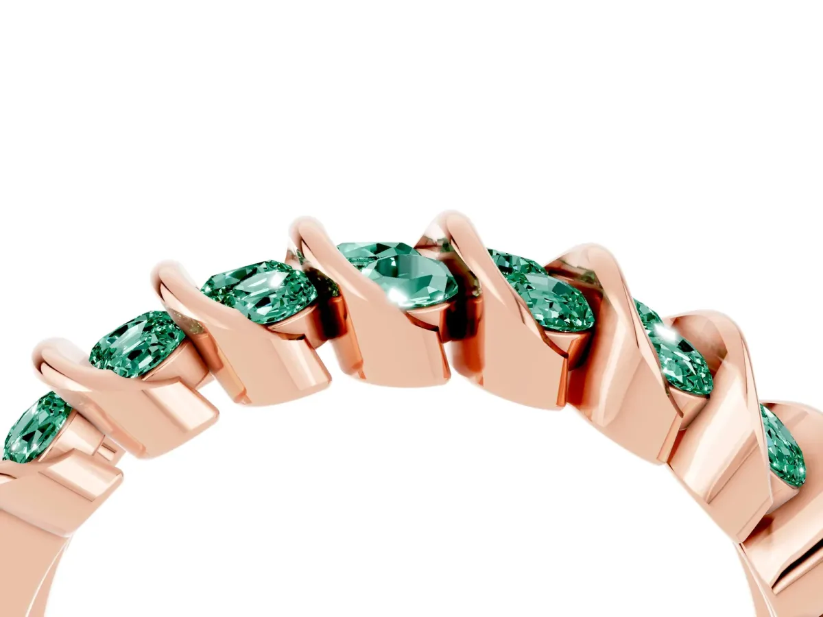 Channel Set Round Green Sapphire Multi-Row Band Rose gold