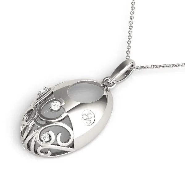 Oval Filigree Pendant with Round Diamond Prong Setting Silver