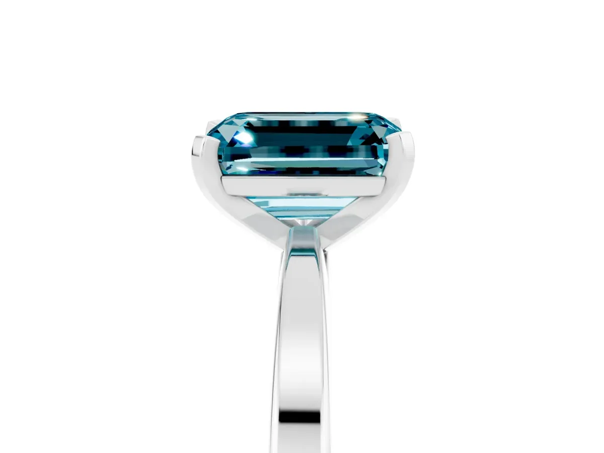 Emerald Cut Blue Topaz Solitaire Engagement Ring with Classic Band and Four-Prong Setting Platinum