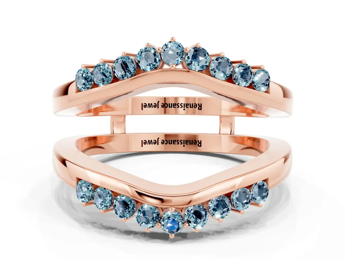 Round Aquamarine Chevron Contour Band with Prong Setting Rose gold
