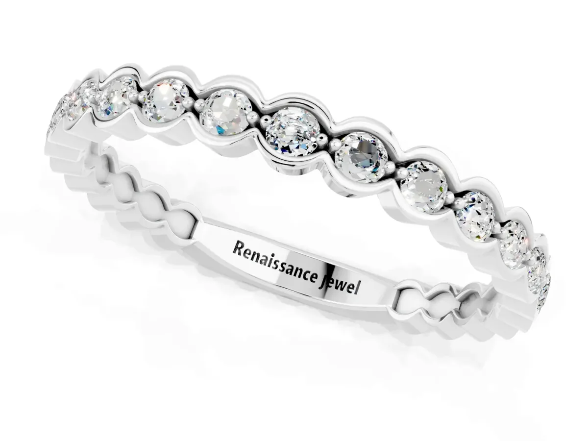Round Moissanite Bezel Set Eternity Band White gold