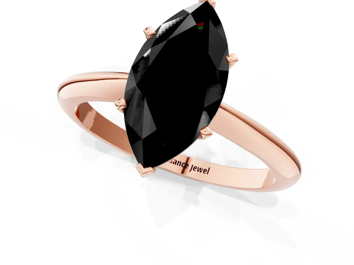 Fancy Black Marquise Cut Diamond Solitaire Engagement Ring with Classic Band and Four-Prong Setting Rose gold