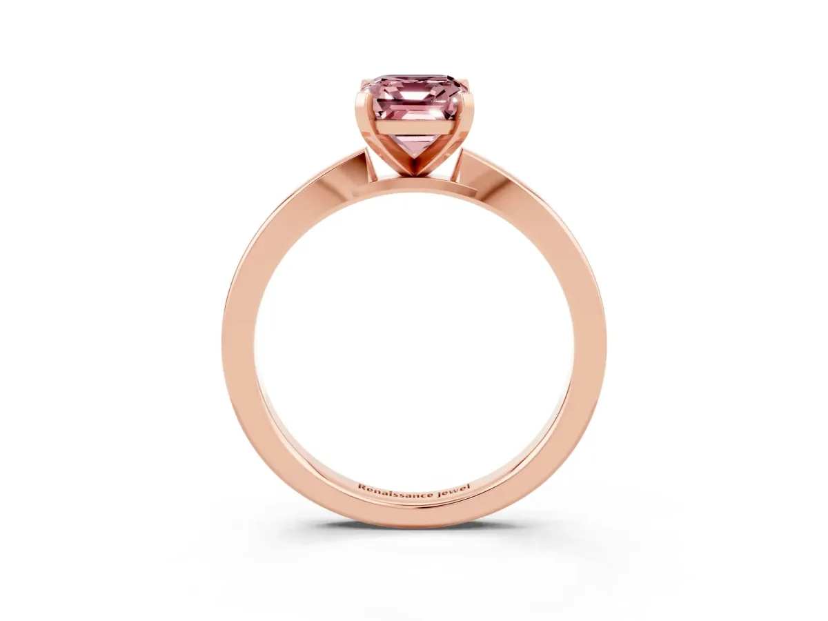Emerald Cut Morganite Solitaire Engagement Ring with Classic Band and Four-Prong Setting Rose gold
