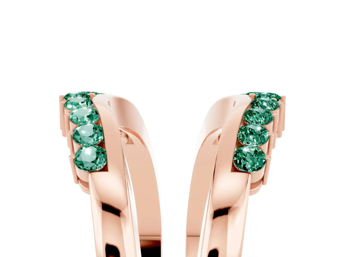 Round Green Sapphire Chevron Contour Band with Prong Setting Rose gold