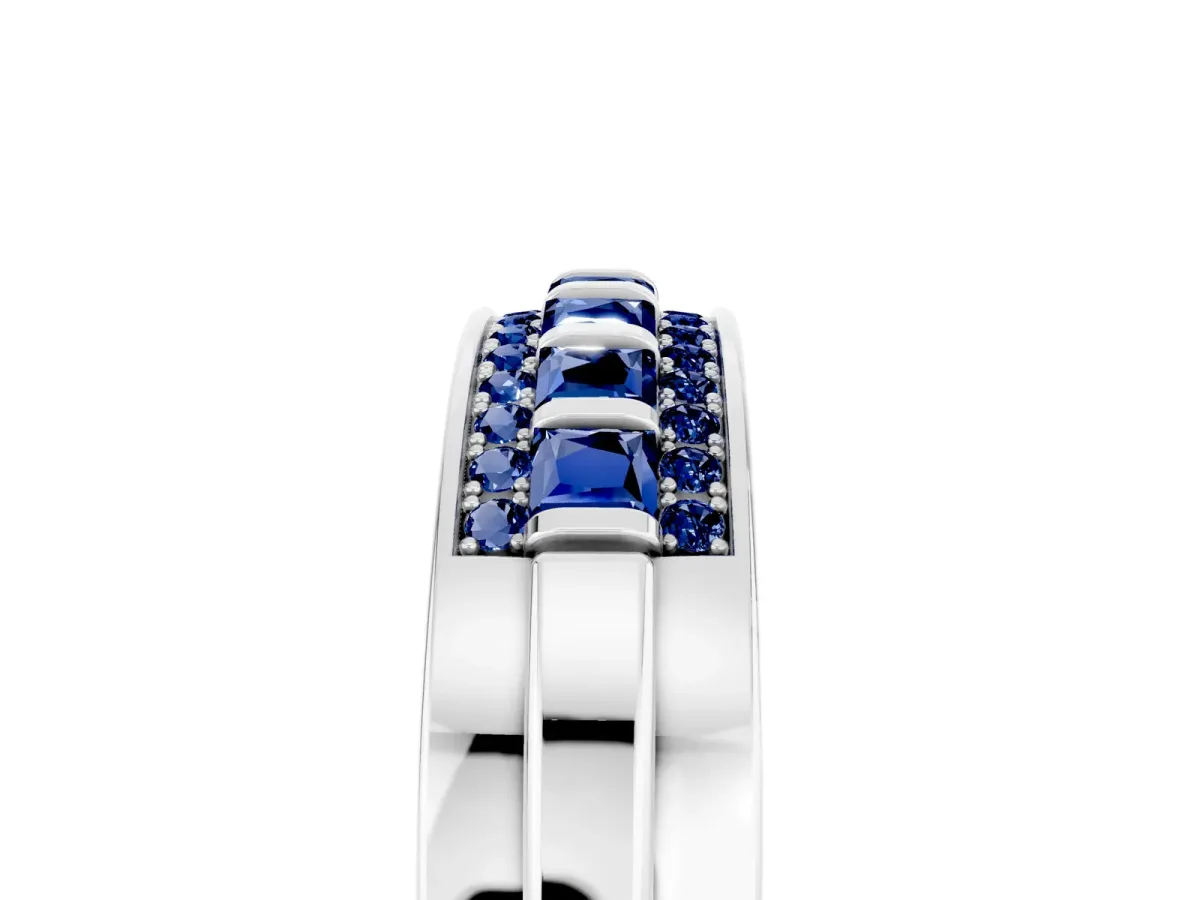 Bar-Set Princess Cut Blue Sapphire Pavé Band White gold