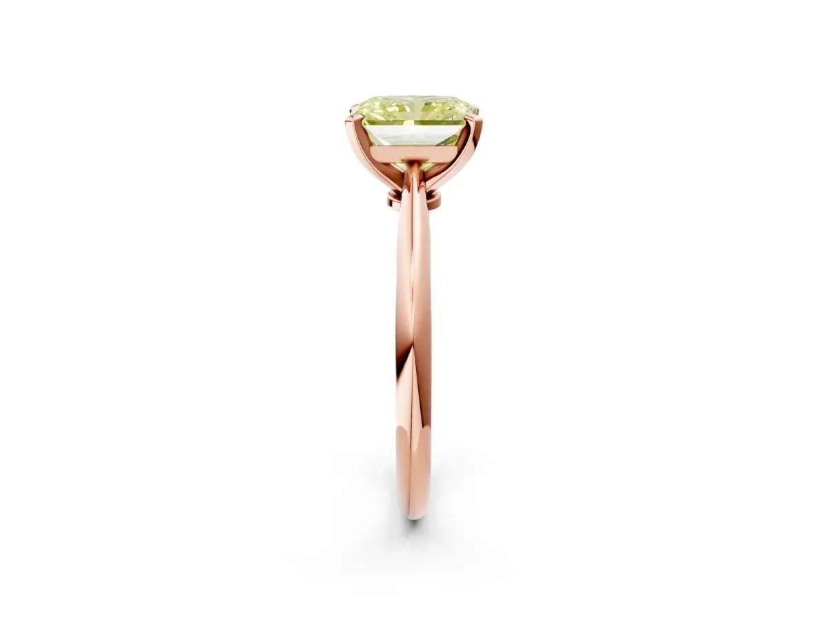 Fancy Yellow Radiant Cut Diamond Solitaire Engagement Ring with Classic Band and Four-Prong Setting Rose gold
