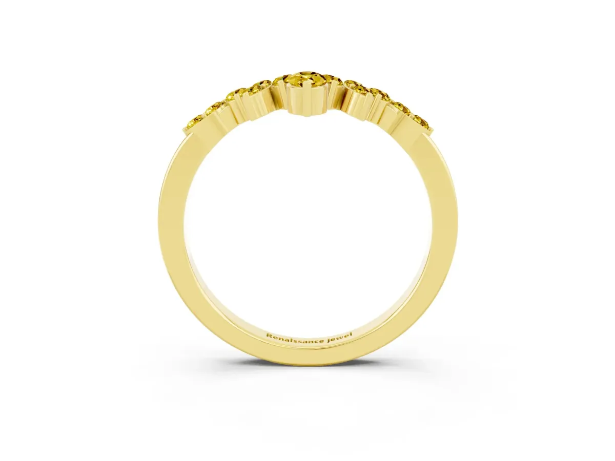 Marquise and Round Yellow Sapphire Chevron Band with Prong Setting Yellow gold