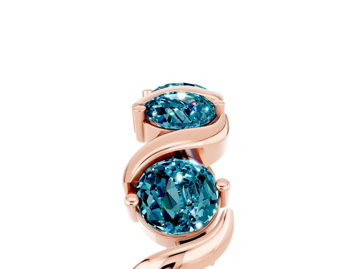 Round Blue Topaz Half Eternity Band with Wave Prong Setting Rose gold