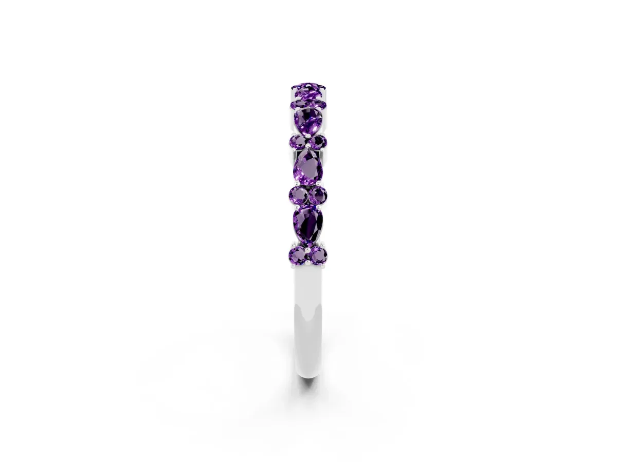 Pear and Round Amethyst Wedding Band Platinum