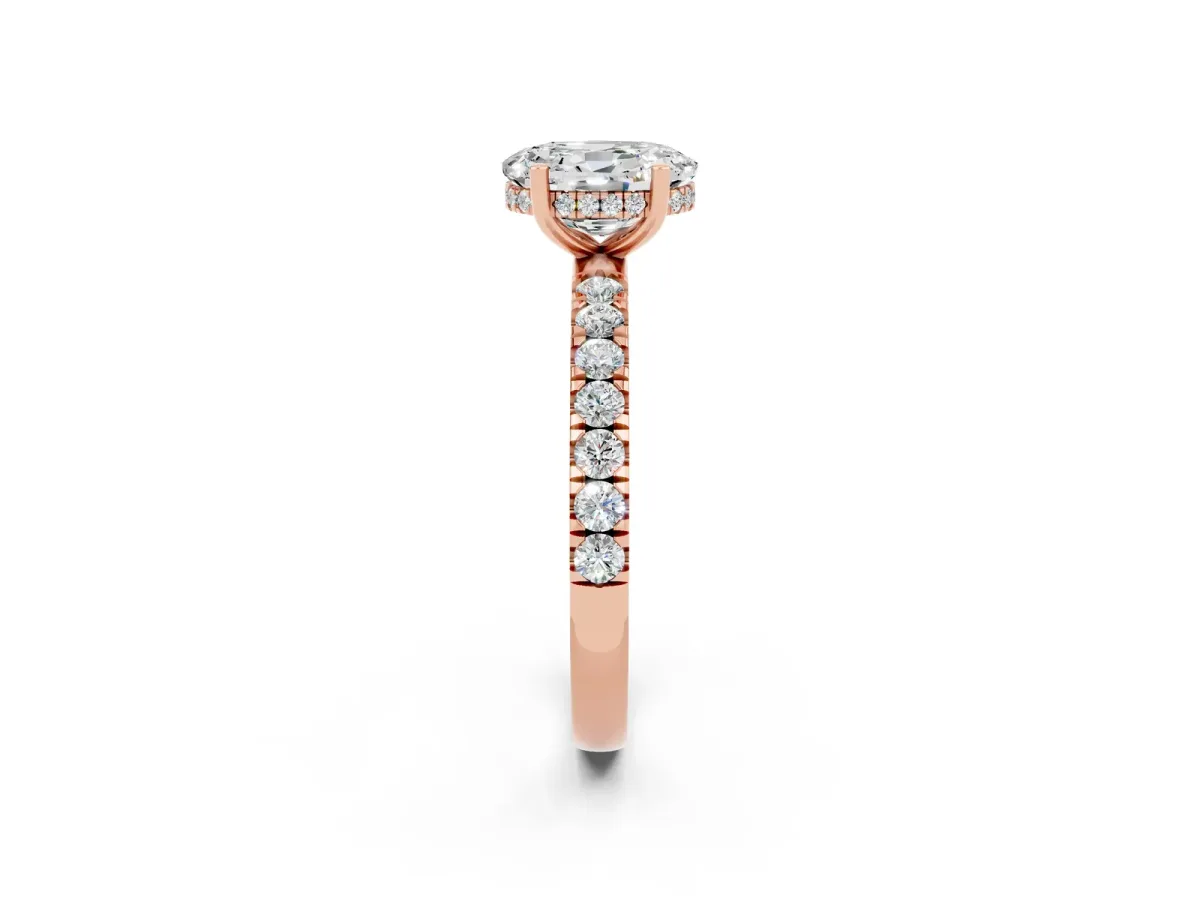 Oval Cut Moissanite Pave Band Solitaire Ring with Round and Prong Setting Rose gold