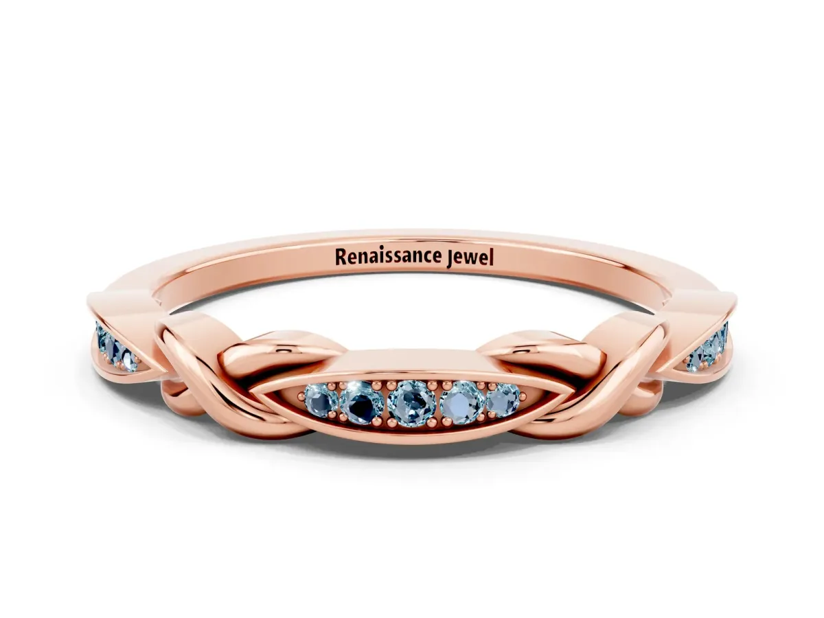 Twisted Marquise Aquamarine Pavé Band with Shared Prong Setting Rose gold