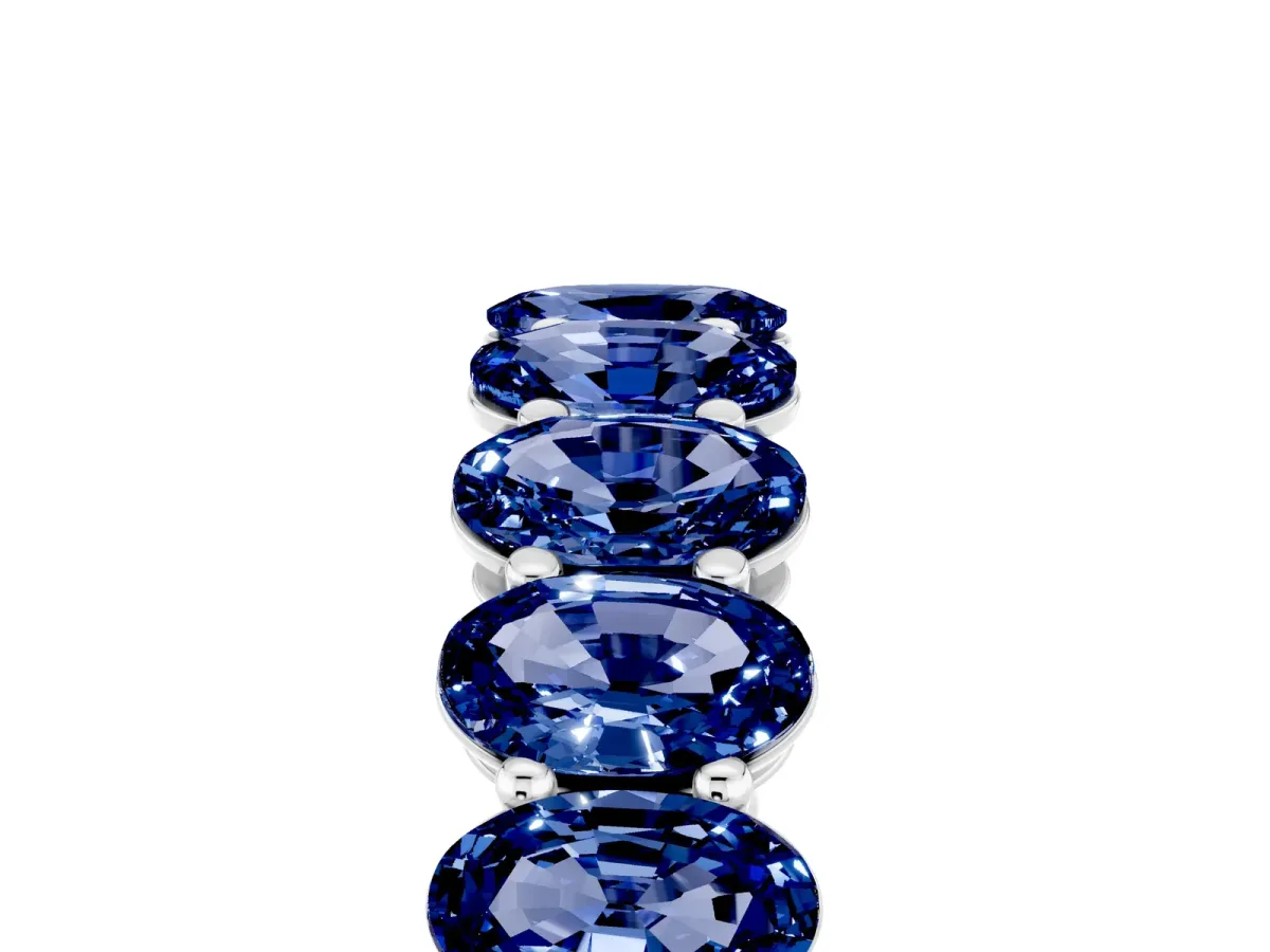 Oval Cut Blue Sapphire Eternity Band with Shared Prong Setting Silver