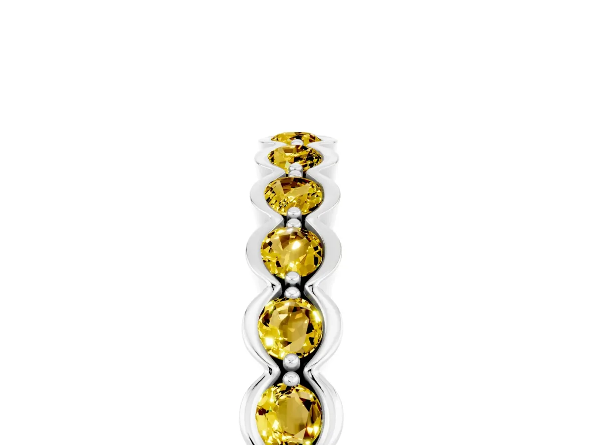 Round Yellow Sapphire Bezel Set Eternity Band Silver