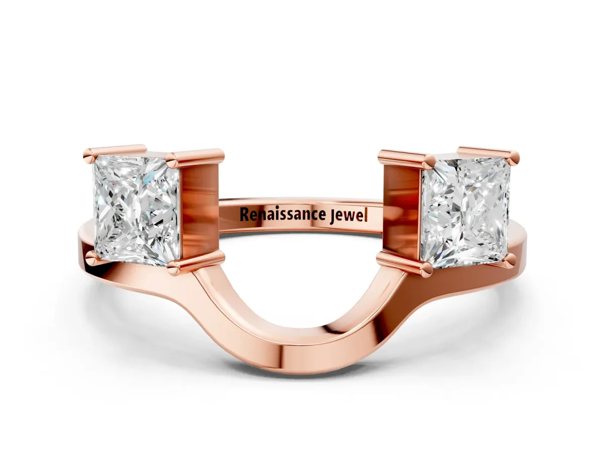 Princess Cut Diamond Two-Stone Open Band Ring with Four-Prong Setting Rose gold