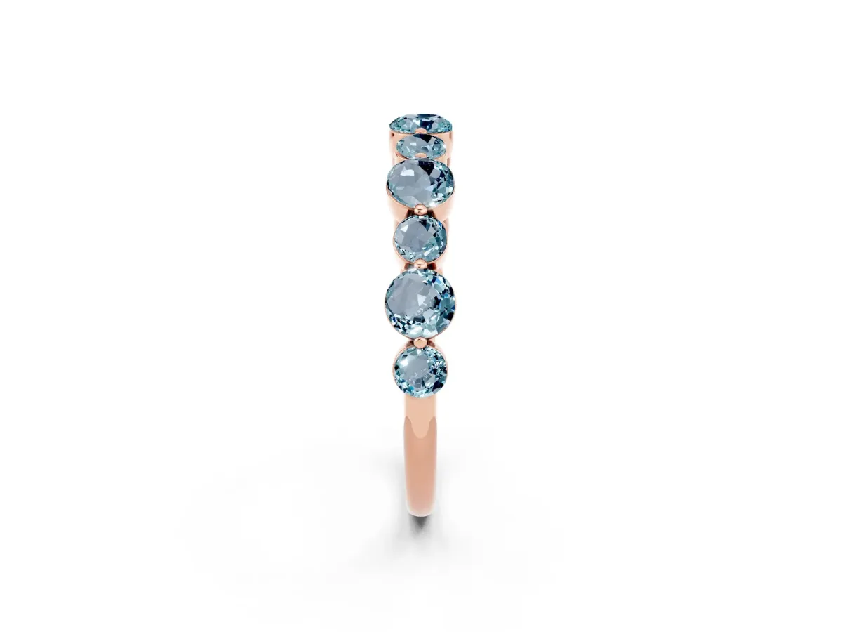 Round Aquamarine Scalloped Prong Set Eternity Band Rose gold