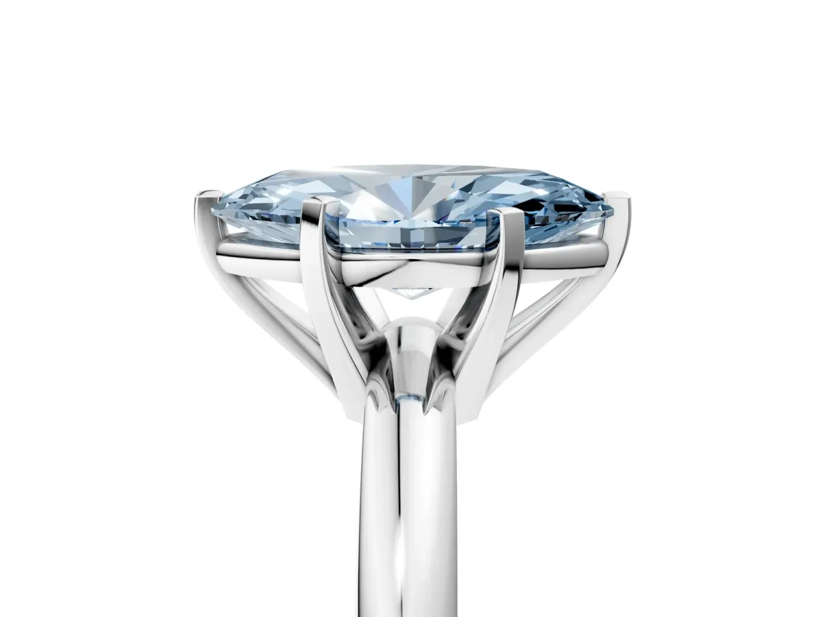 Fancy Blue Marquise Cut Diamond Solitaire Engagement Ring with Round Band and Four-Prong Setting Platinum