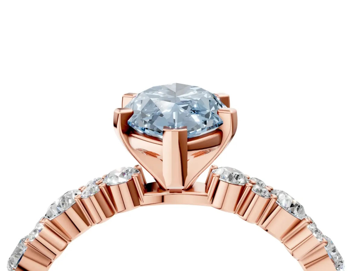 Fancy Blue Marquise Cut Diamond Side Stone Solitaire Ring with Round and Four-Prong Setting Rose gold