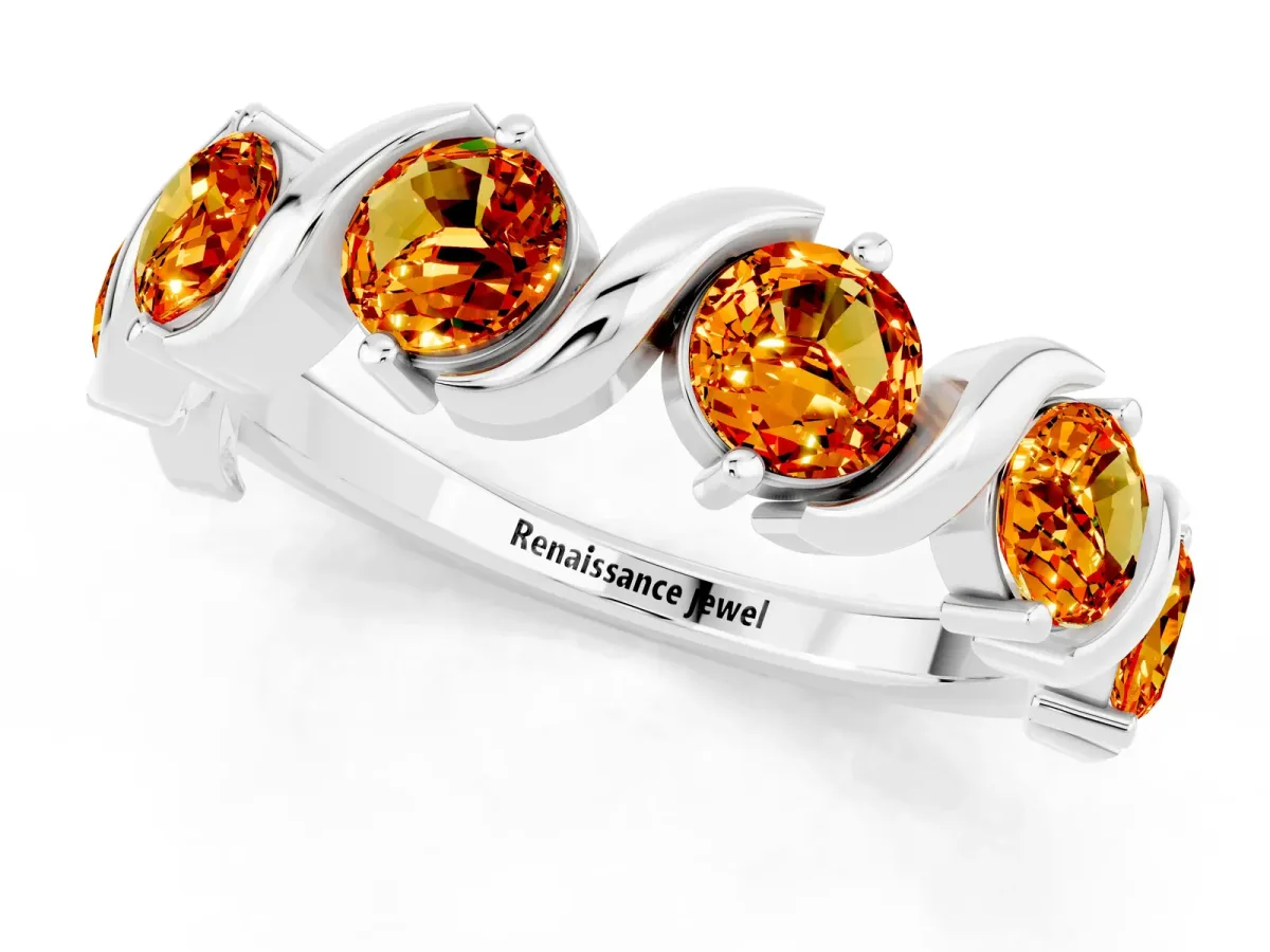 Six-Stone Round Citrine Wave Band with Shared Prong Setting White gold