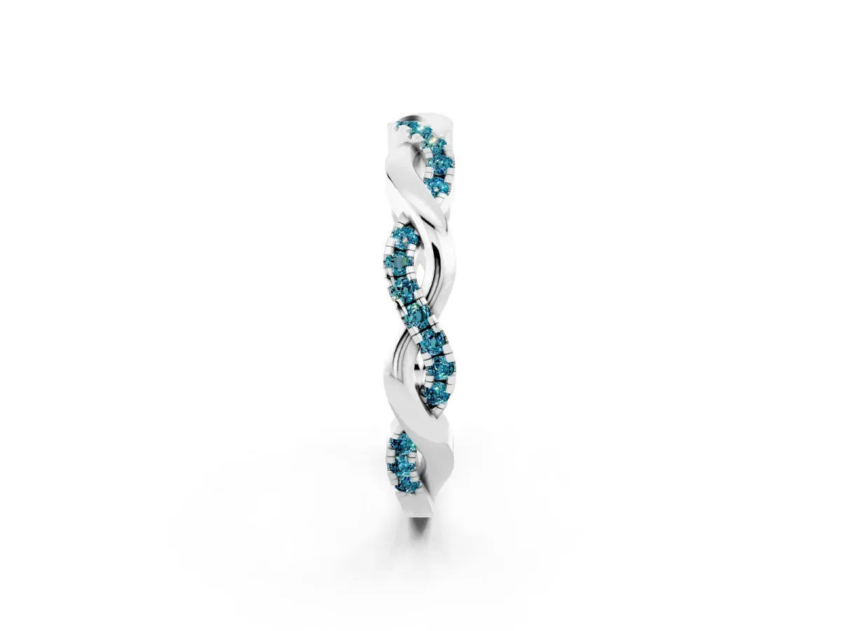 Round Blue Topaz Twist Eternity Band with Pavé Setting Silver