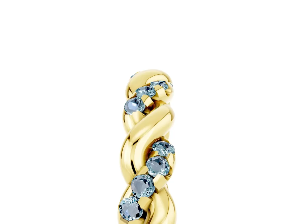 Twisted Pavé Round Aquamarine Eternity Band Yellow gold