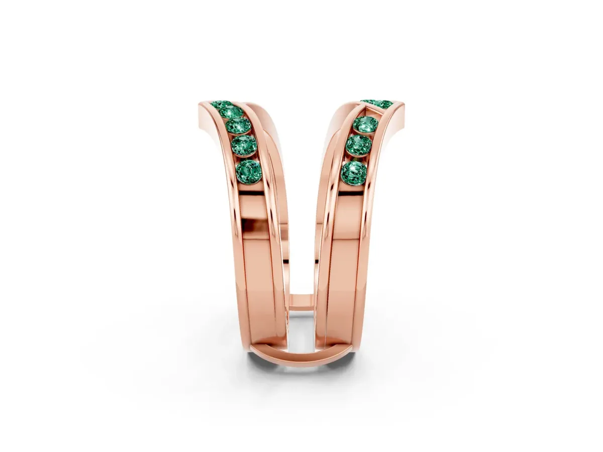 Round Green Sapphire Channel-Set Chevron Band Rose gold