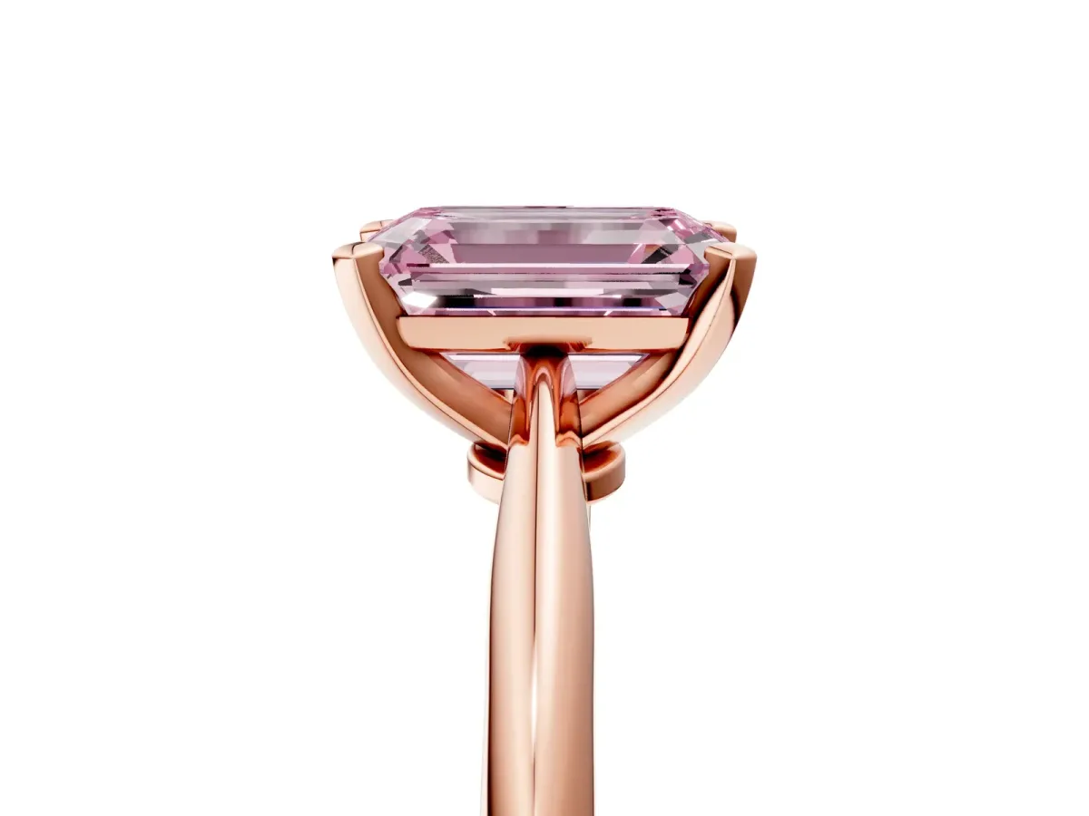 Fancy Pink Emerald Cut Diamond Solitaire Engagement Ring with Classic Band and Four-Prong Setting Rose gold