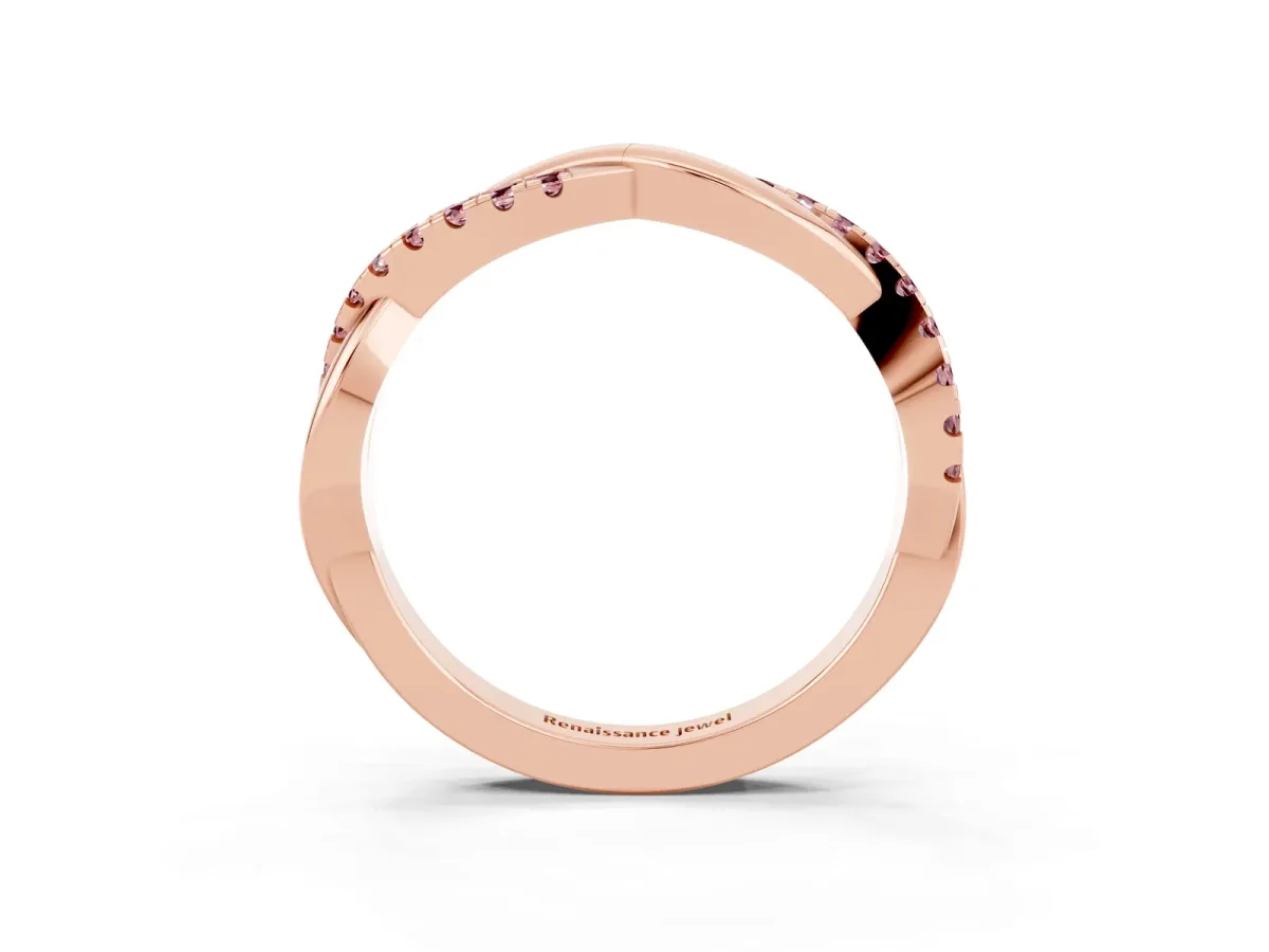 Round Morganite Twisted Infinity Band with Prong Setting Rose gold