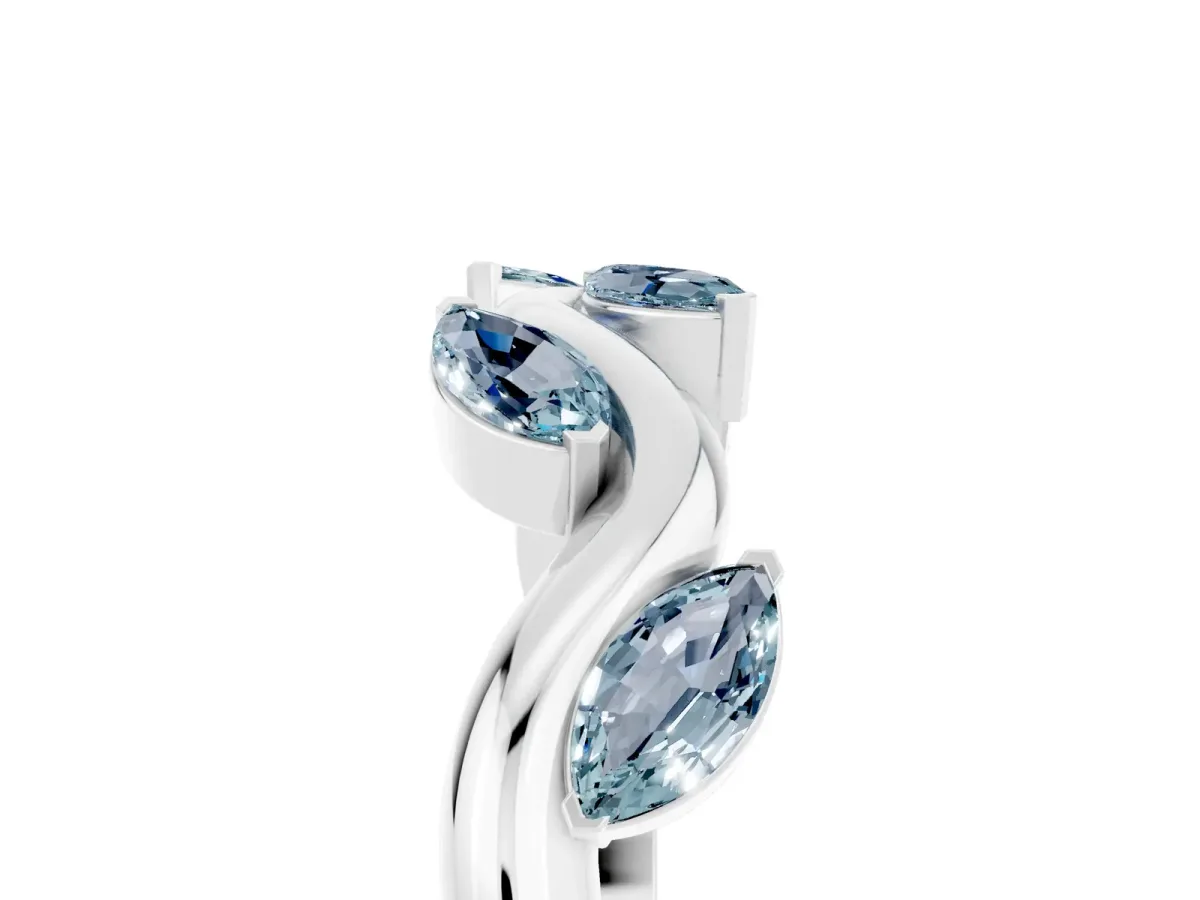 Marquise Aquamarine Twisted Band with Prong Setting Silver
