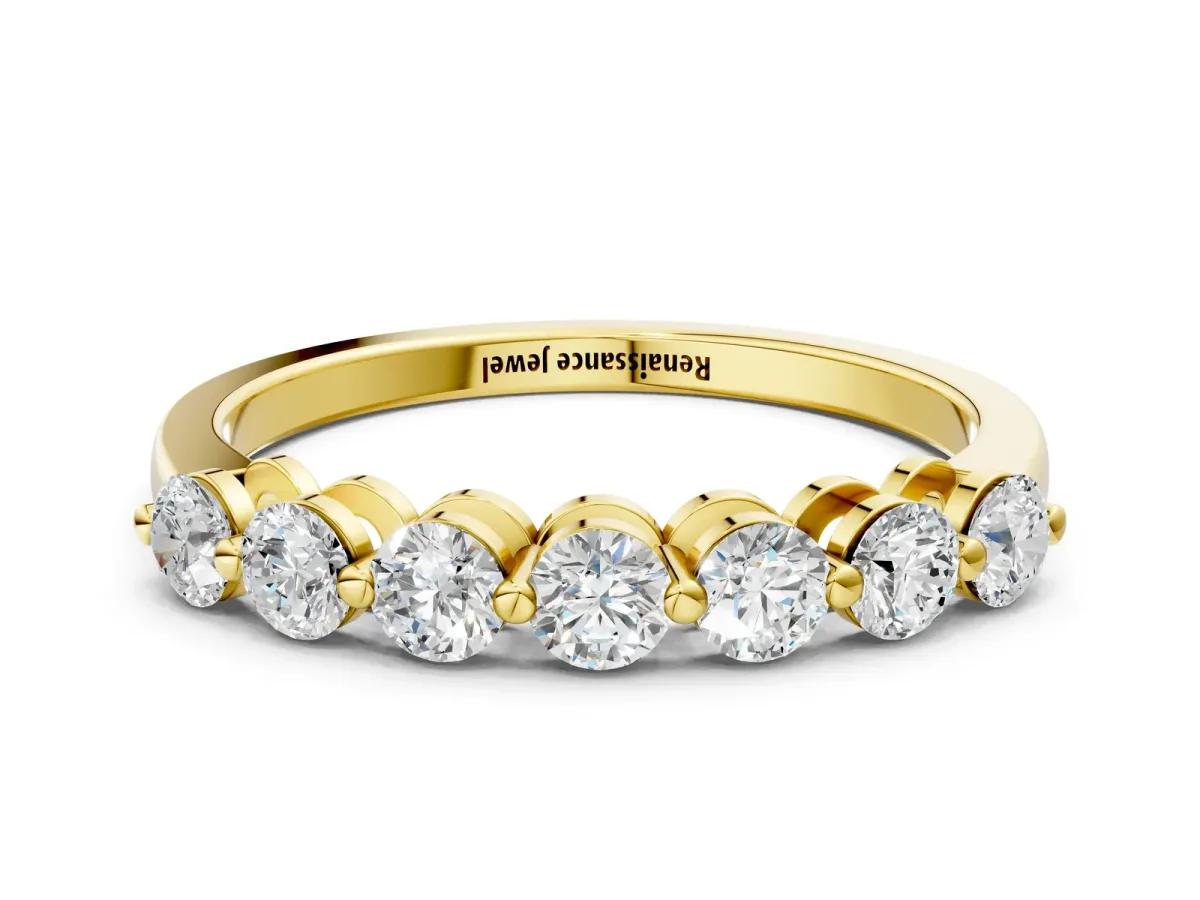 Round Cut Diamond Prong Set Half Eternity Band Yellow gold