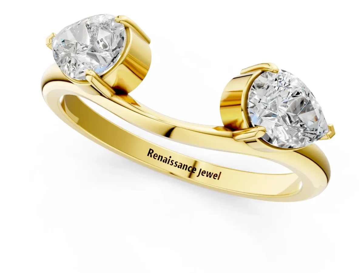 Two-Stone Pear Diamond Bypass Ring with Prong Setting Yellow gold