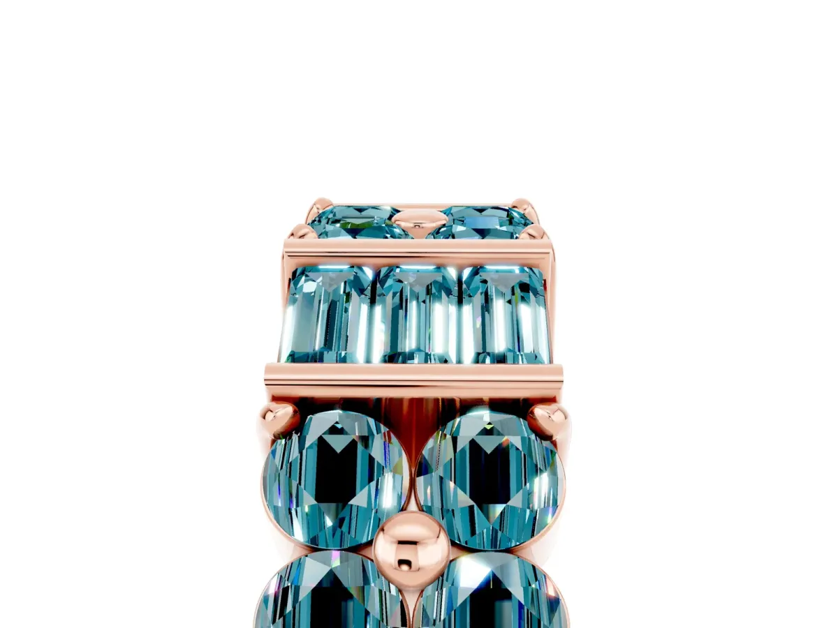 Channel Set Round and Baguette Blue Topaz Anniversary Band with Prong Setting Rose gold