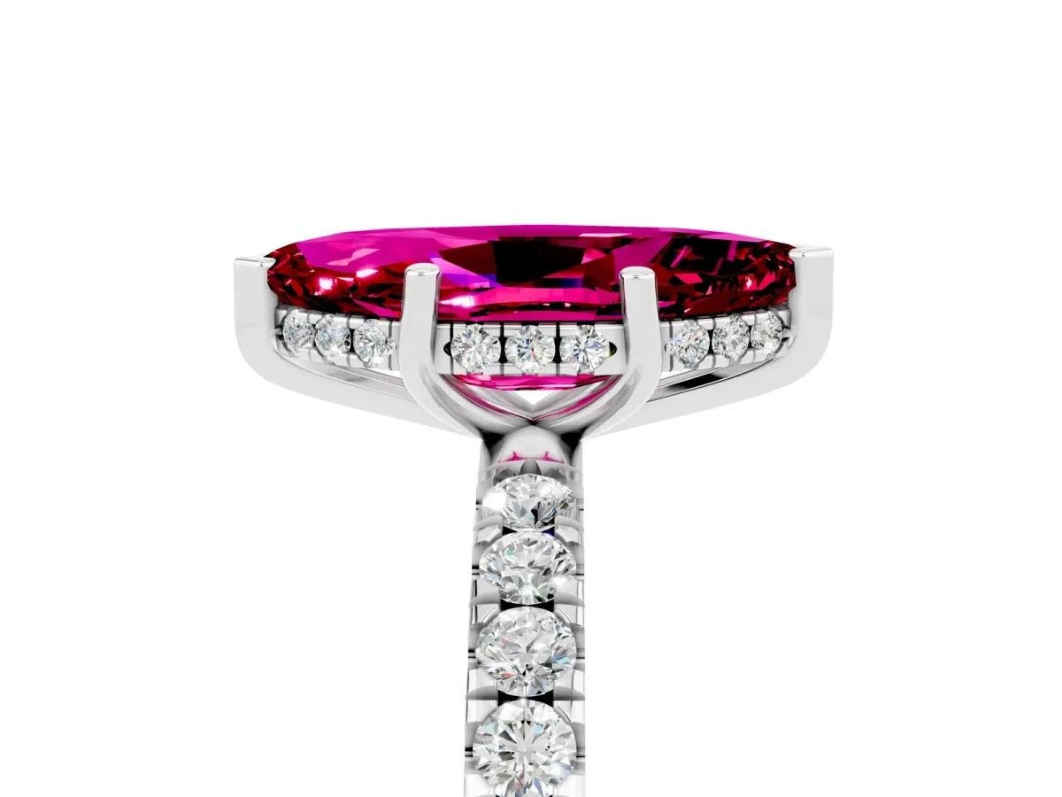 Marquise Cut Garnet Pave Band Solitaire Ring with Round and Prong Setting White gold