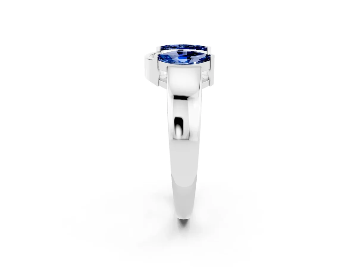 Marquise Blue Sapphire Open Band Ring with Tension Setting Platinum
