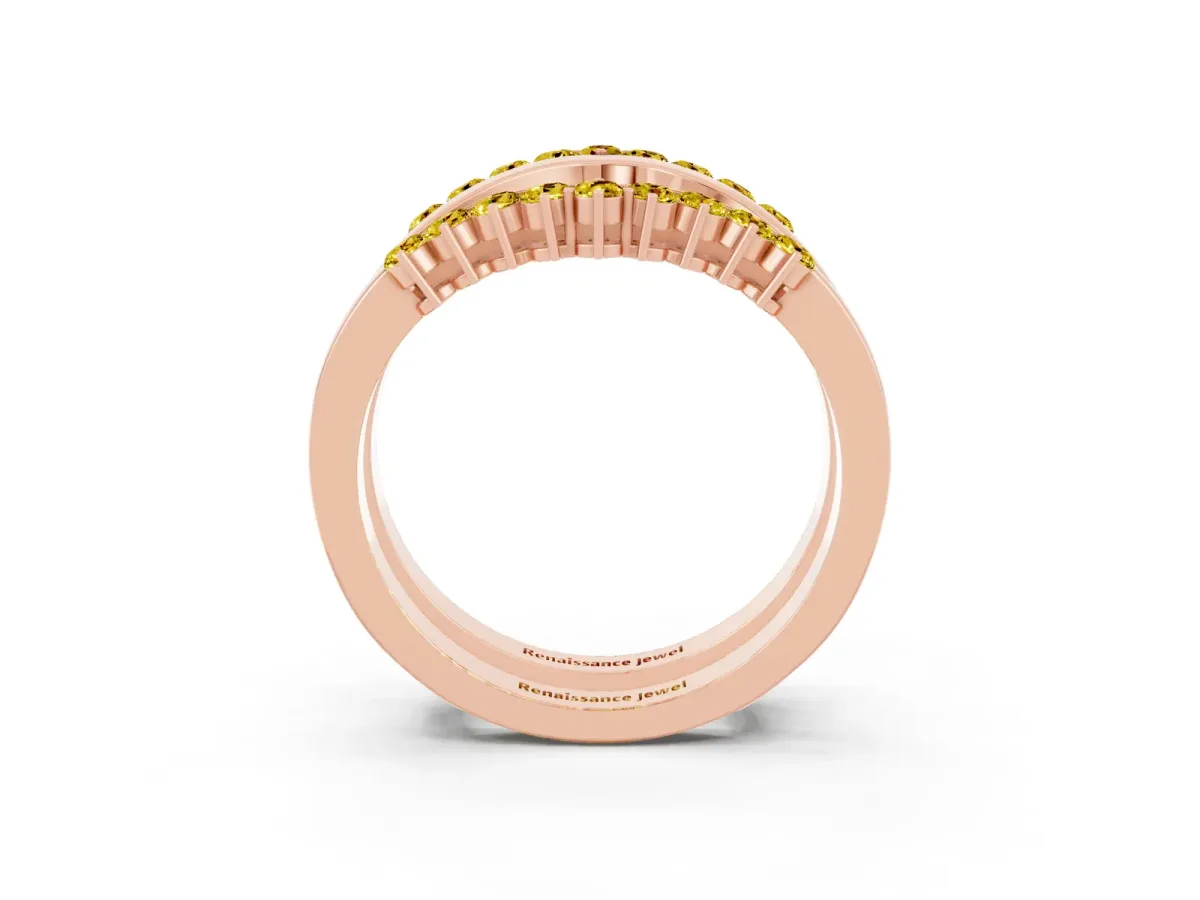 Round Yellow Sapphire Chevron Contour Band with Prong Setting Rose gold